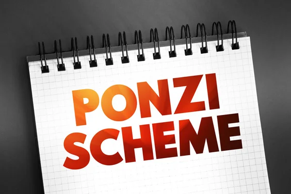 Ponzi Scheme - investment fraud that pays existing investors with funds collected from new investors, text on notepad, concept background