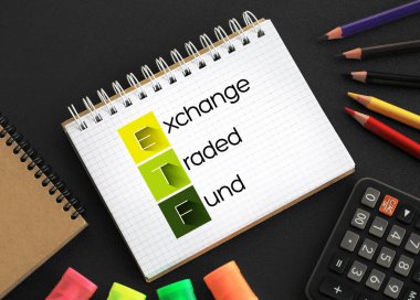 ETF - Not defterinde Ticaret Fonu kısaltması, iş konsepti geçmişi