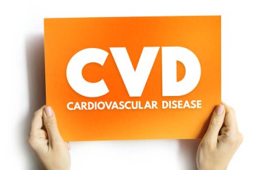 CVD Kardiyovasküler Hastalık - kalp ve kan damarlarındaki bozukluklar grubu, sunum ve raporlar için karttaki kısaltma metni kavramı