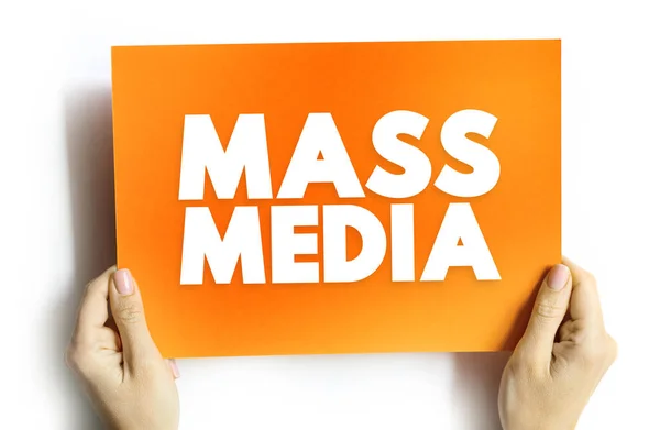 Mass Media refers to a diverse array of media technologies that reach a large audience via mass communication, text concept on card for presentations and reports