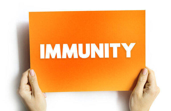 Immunity - complex biological system that can recognize and tolerate whatever belongs to the self, and to recognize and reject what is foreign, text concept on card