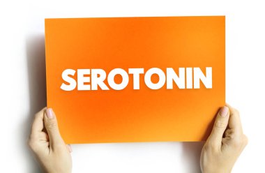 Serotonin is a chemical that carries messages between nerve cells in the brain and throughout your body, text concept on card clipart