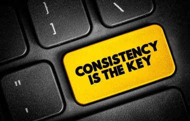 Consistency Is The Key text button on keyboard, concept background clipart