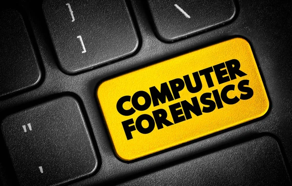 Computer Forensics text button on keyboard, concept background