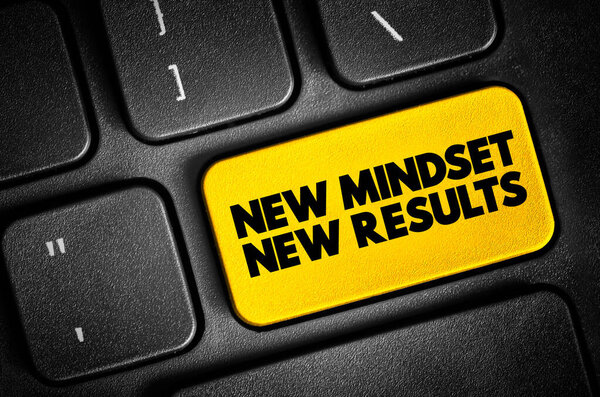 New Mindset New Results text button on keyboard, concept background