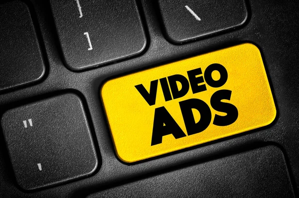Video Ads Botón Texto Teclado Concepto Fondo — Foto de Stock