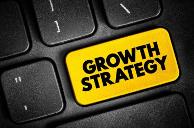Büyüme Stratejisi - genişleme hedeflerini gerçekleştirmek için mevcut ve gelecekteki zorlukların üstesinden gelme planı, klavyede metin düğmesi