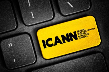 ICANN - Klavyedeki İnternet Atanan İsimler ve Sayılar Kurumu kısaltması, teknoloji kavramı metin tması