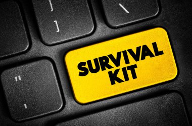 Klavyede Survival Kit metin düğmesi, konsept arkaplan