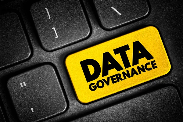 Data governance - collection of processes, roles, policies, standards, and metrics that ensure to achieve its goals, text button on keyboard