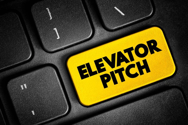 エレベーターピッチ 短い時間で概念を説明するアイデア または会社の短い説明 キーボードのテキストボタン — ストック写真