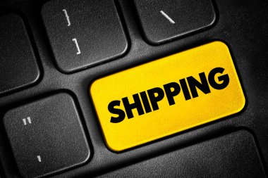 Shipping text button on keyboard, concept background