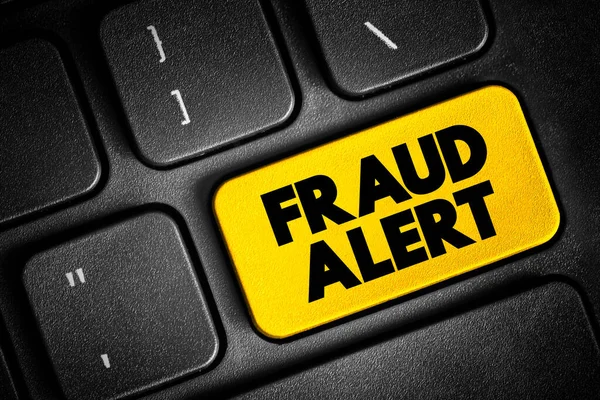 Alerta Fraude Botón Texto Teclado Concepto Fondo — Foto de Stock