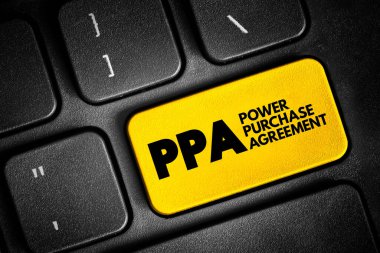 PPA - Power Purchase Antlaşması, elektrik üreten ve klavyede elektrik, kısaltma metin düğmesi satın almak isteyen iki parti arasındaki bir sözleşmedir.