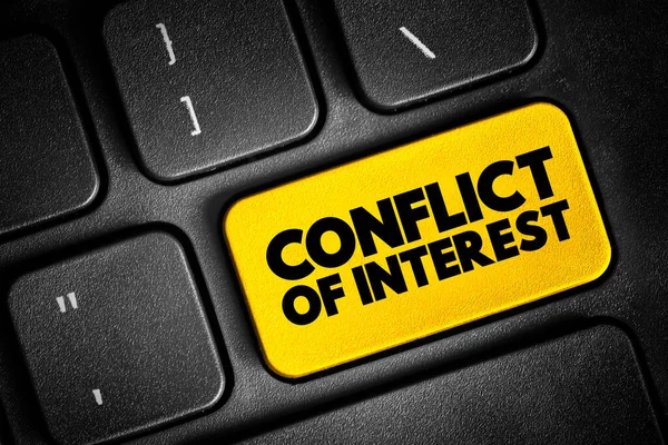Conflict of interest - situation in which a person or organization is involved in multiple interests and serving one interest could involve working against another, text button on keyboard