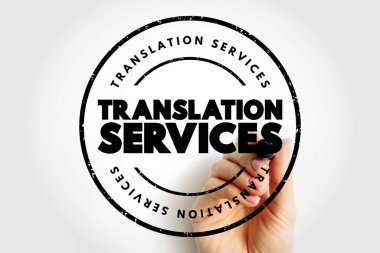 Translation Services text stamp, business concept background