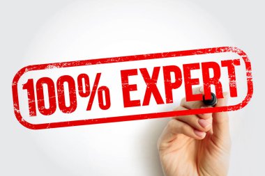  % 100 EXPERT metin damgası, iş konsepti geçmişi