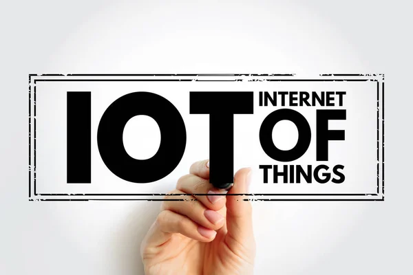 IOT Internet Of Things - physical objects that are embedded with sensors, software, and other technologies that connect and exchange data with other devices over the Internet, acronym text stamp