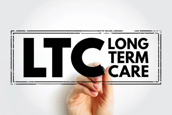 LTC Long Term Care - variety of services designed to meet a person\'s health or personal care needs during a short or long period of time, acronym text concept stamp