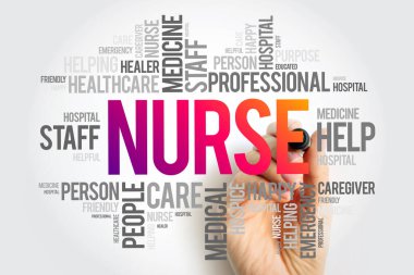 Hemşire kelime bulut kolajı, sağlık konsepti geçmişi