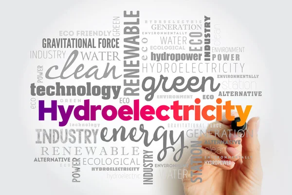 Hydroelektriciteit Elektriciteit Opgewekt Uit Waterkracht Woord Cloud Concept Achtergrond — Stockfoto