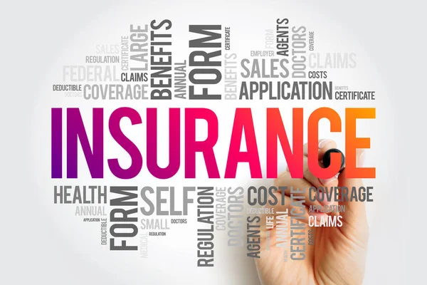 保険とは 保険会社が損失 ワードクラウドの概念の背景に対して別のものを補償する契約です — ストック写真