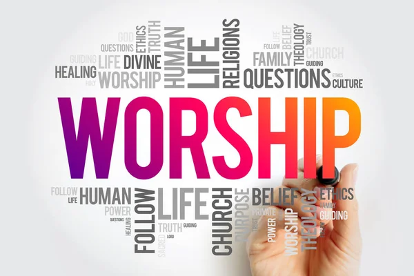 Worship Act Religious Devotion Usually Directed Deity Word Cloud Concept — Stock Photo, Image