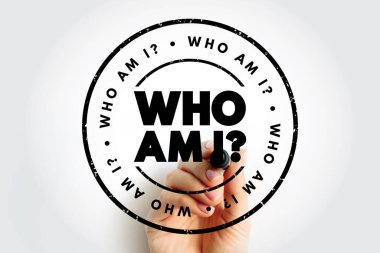 Who Am I Question text stamp, concept background