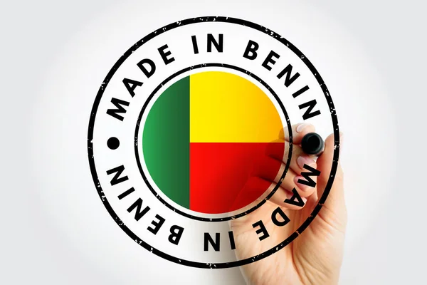 Made Benin Emblema Distintivo Testo Sfondo Concetto — Foto Stock