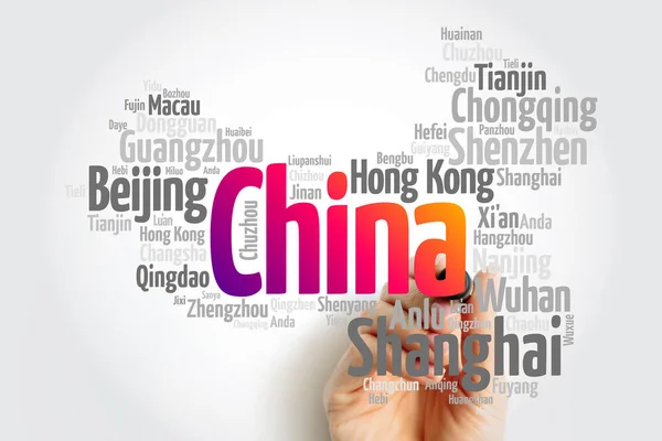 List Cities Towns China Map Word Cloud Business Travel Concept — Stock Photo, Image