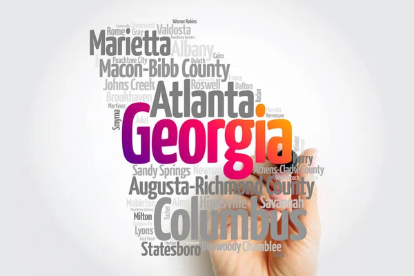 Lista Miast Gruzja Stany Zjednoczone Mapa Sylwetka Słowo Chmura Mapa — Zdjęcie stockowe