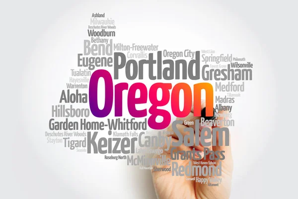Liste Der Städte Bundesstaat Oregon Kartensilhouette Wortwolke Kartenkonzept Hintergrund — Stockfoto