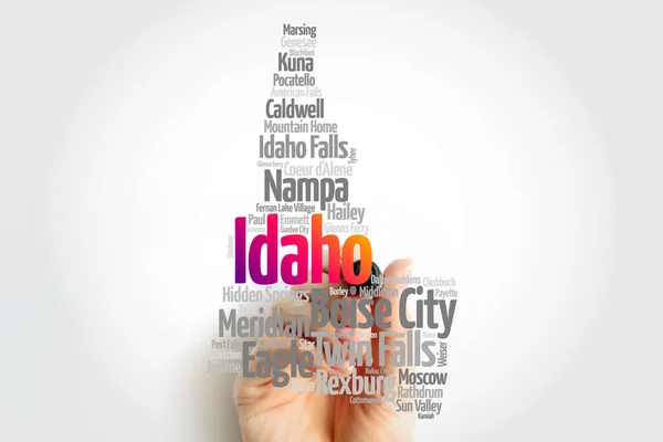 Liste Der Städte Bundesstaat Idaho Kartensilhouette Wortwolke Kartenkonzept Hintergrund — Stockfoto