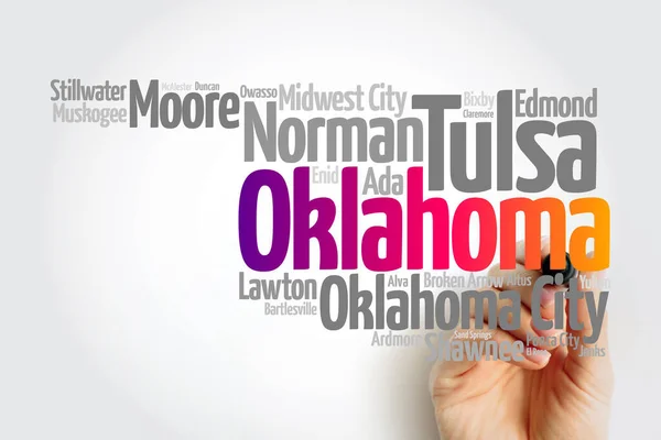 Liste Der Städte Oklahoma Usa State Map Silhouette Word Cloud — Stockfoto