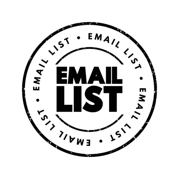 Λίστα Ηλεκτρονικού Ταχυδρομείου Συλλογή Διευθύνσεων Ηλεκτρονικού Ταχυδρομείου Γραμματόσημο Έννοιας Κειμένου — Διανυσματικό Αρχείο