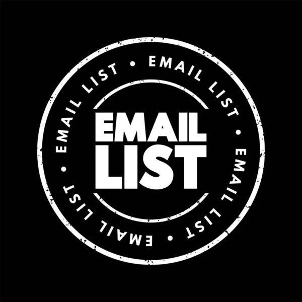 Λίστα Ηλεκτρονικού Ταχυδρομείου Συλλογή Διευθύνσεων Ηλεκτρονικού Ταχυδρομείου Γραμματόσημο Έννοιας Κειμένου — Διανυσματικό Αρχείο