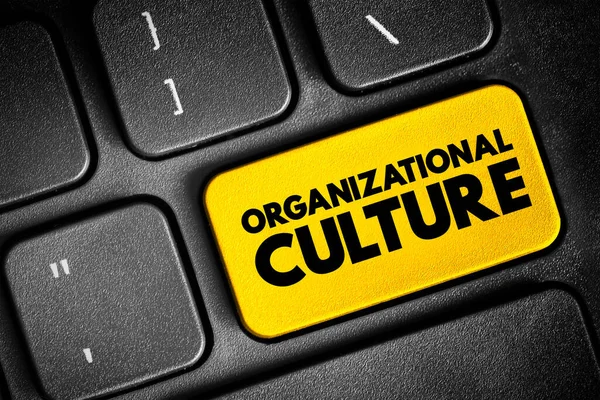 Organizational culture - collection of values, expectations, and practices that guide and inform the actions of all team members, text concept button on keyboard