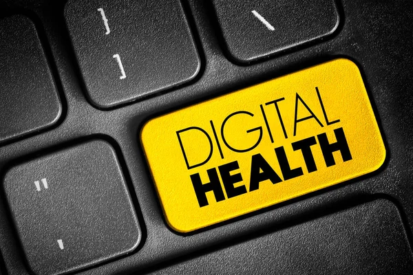 Digital health - digital care programs, technologies with health, healthcare, living, and society to enhance the efficiency of healthcare delivery, text button on keyboard