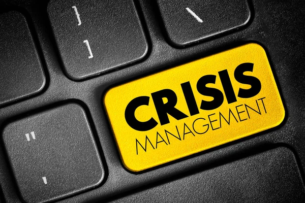 Crisis management - process by which an organization deals with a disruptive and unexpected event that threatens to harm the organization or its stakeholders, text button on keyboard