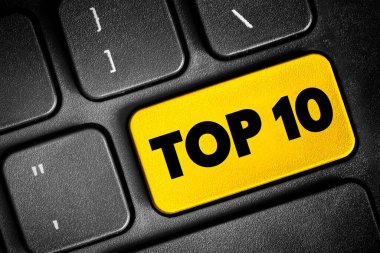 Top 10 text button on keyboard, concept background
