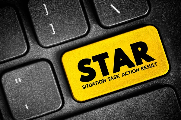 STAR acronym (Situation, Task, Action, Result) format is a technique used by interviewers to gather all the relevant information, concept button on keyboard