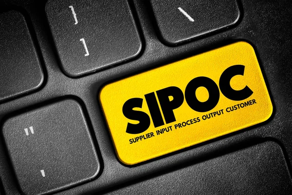 SIPOC process improvement acronym stands for suppliers, inputs, process, outputs, and customers, concept button on keyboard