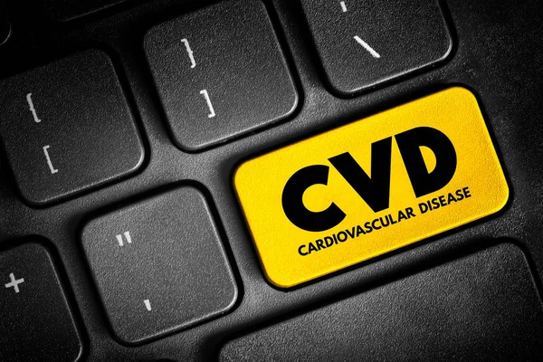 Cvd心血管疾病 一组心脏和血管疾病 键盘上的缩略语文本按钮 概念背景 — 图库照片