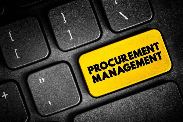 Procurement Management is the strategic approach to managing and optimizing organizational spend, goods and services needed for efficient business operations, text button on keyboard