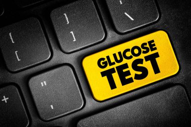 Glucose Test - measures the glucose levels in your blood, text concept button on keyboard