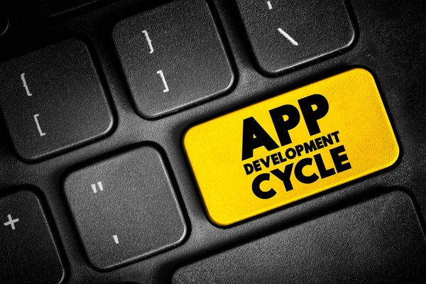 App Development Cycle Text Concept Button Keyboard Presentations Reports — Zdjęcie stockowe
