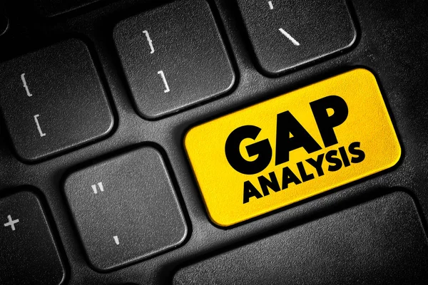 Gap Analysis - involves the comparison of actual performance with potential or desired performance, text concept button on keyboard