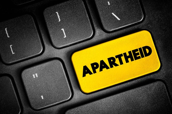 Apartheid - system of institutionalised racial segregation that existed in South Africa and South West Africa, text button on keyboard, concept background