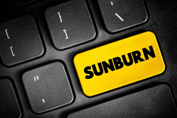 Sunburn is a form of radiation burn that affects living tissue, such as skin, text button on keyboard, concept background