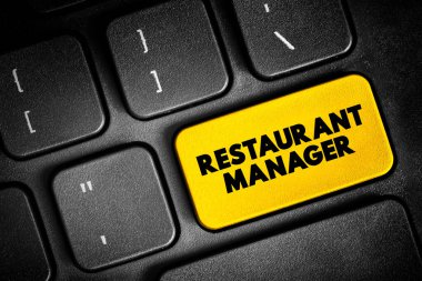Restoran Müdürü restoranların sorunsuz ve verimli çalışmasını sağlar, klavyede metin tuşu, konsept arkaplan